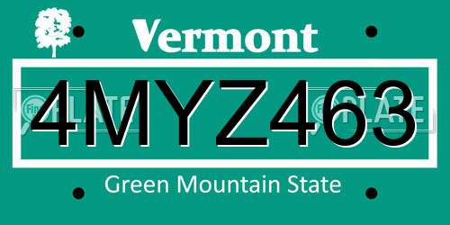 4MYZ463 Vermont License Plate