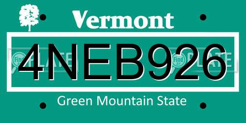 4NEB926 Vermont License Plate