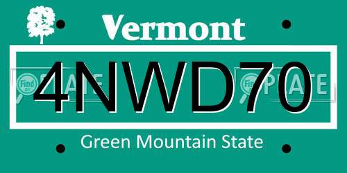 4NWD70 Vermont License Plate