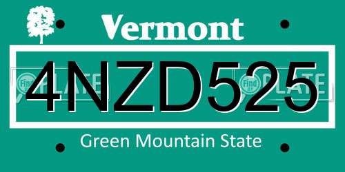 4NZD525 Vermont License Plate