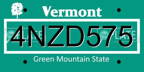 4NZD575 Vermont License Plate