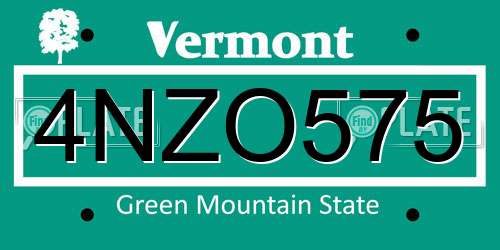 4NZO575 Vermont License Plate