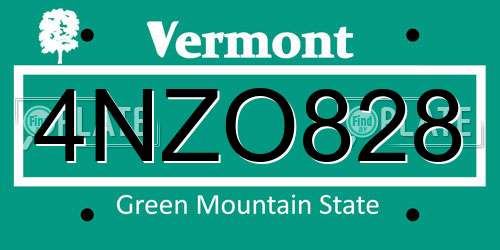 4NZO828 Vermont License Plate