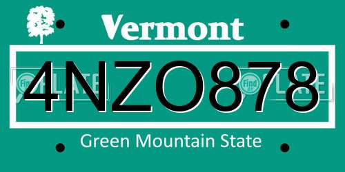 4NZO878 Vermont License Plate