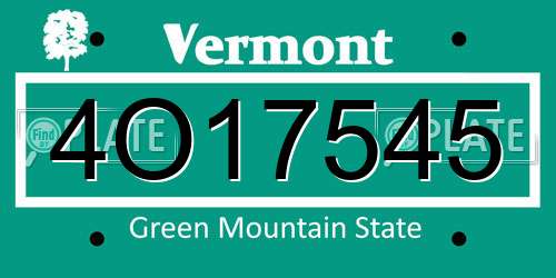4O17545 Vermont License Plate