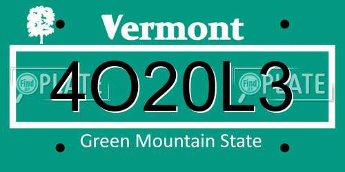 4O20L3 Vermont License Plate