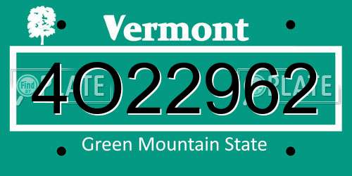 4O22962 Vermont License Plate