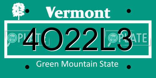 4O22L3 Vermont License Plate