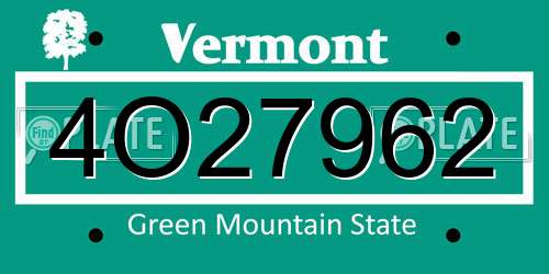 4O27962 Vermont License Plate