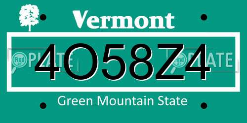 4O58Z4 Vermont License Plate
