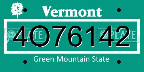 4O76142 Vermont License Plate