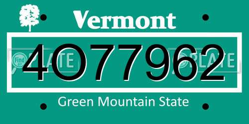 4O77962 Vermont License Plate