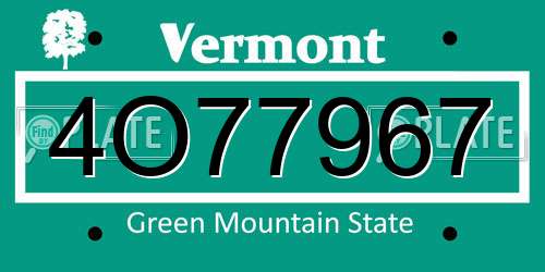 4O77967 Vermont License Plate