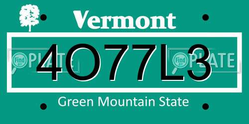 4O77L3 Vermont License Plate