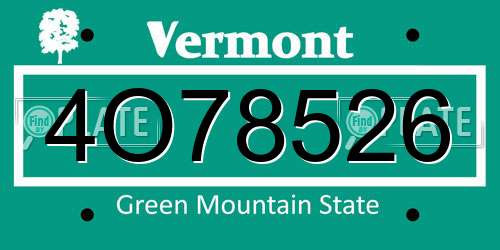 4O78526 Vermont License Plate