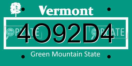4O92D4 Vermont License Plate