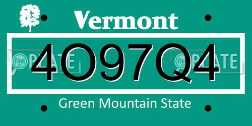 4O97Q4 Vermont License Plate