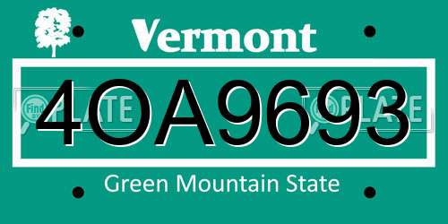 4OA9693 Vermont License Plate