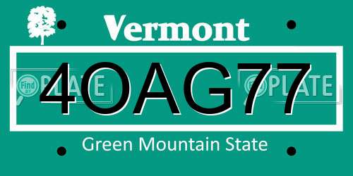 4OAG77 Vermont License Plate