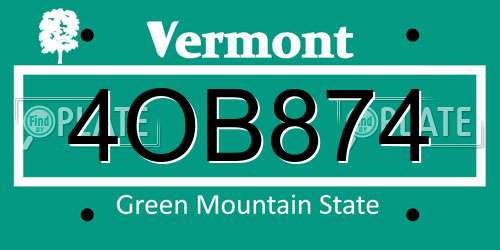 4OB874 Vermont License Plate