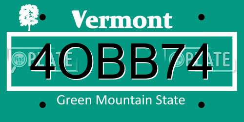 4OBB74 Vermont License Plate