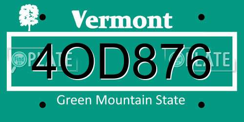 4OD876 Vermont License Plate