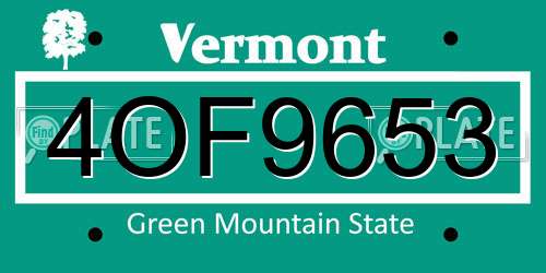 4OF9653 Vermont License Plate