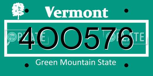 4OO576 Vermont License Plate
