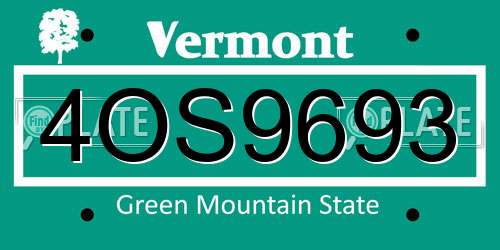4OS9693 Vermont License Plate