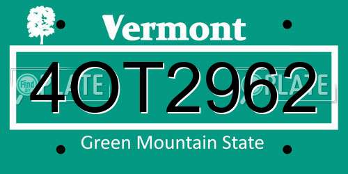 4OT2962 Vermont License Plate