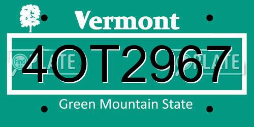 4OT2967 Vermont License Plate