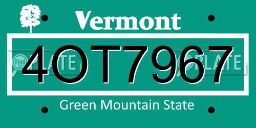 4OT7967 Vermont License Plate