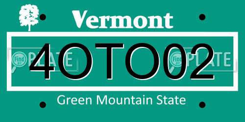 4OTO02 Vermont License Plate
