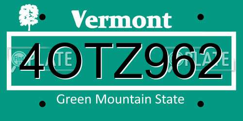 4OTZ962 Vermont License Plate