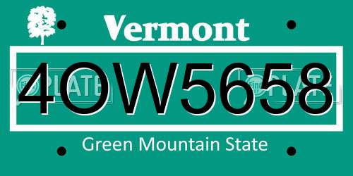 4OW5658 Vermont License Plate