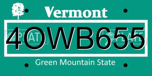 4OWB655 Vermont License Plate