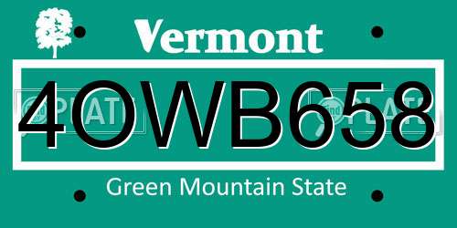 4OWB658 Vermont License Plate