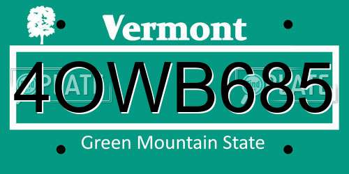 4OWB685 Vermont License Plate