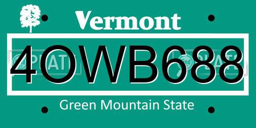 4OWB688 Vermont License Plate