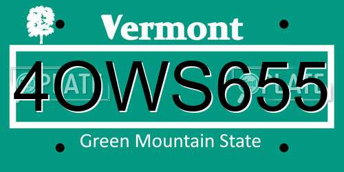 4OWS655 Vermont License Plate