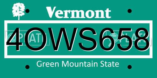 4OWS658 Vermont License Plate