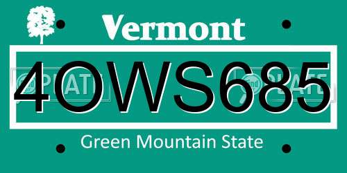 4OWS685 Vermont License Plate