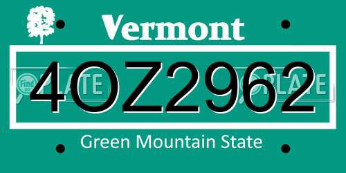 4OZ2962 Vermont License Plate