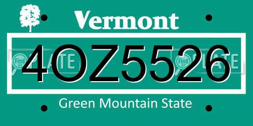 4OZ5526 Vermont License Plate