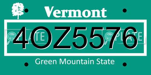 4OZ5576 Vermont License Plate