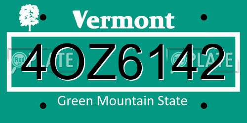 4OZ6142 Vermont License Plate