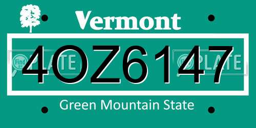 4OZ6147 Vermont License Plate