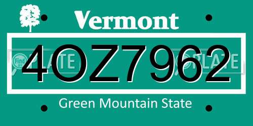 4OZ7962 Vermont License Plate