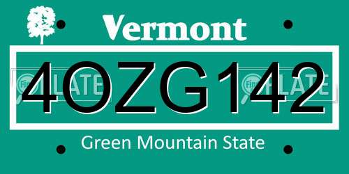 4OZG142 Vermont License Plate