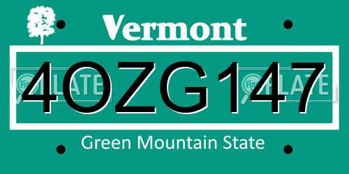 4OZG147 Vermont License Plate